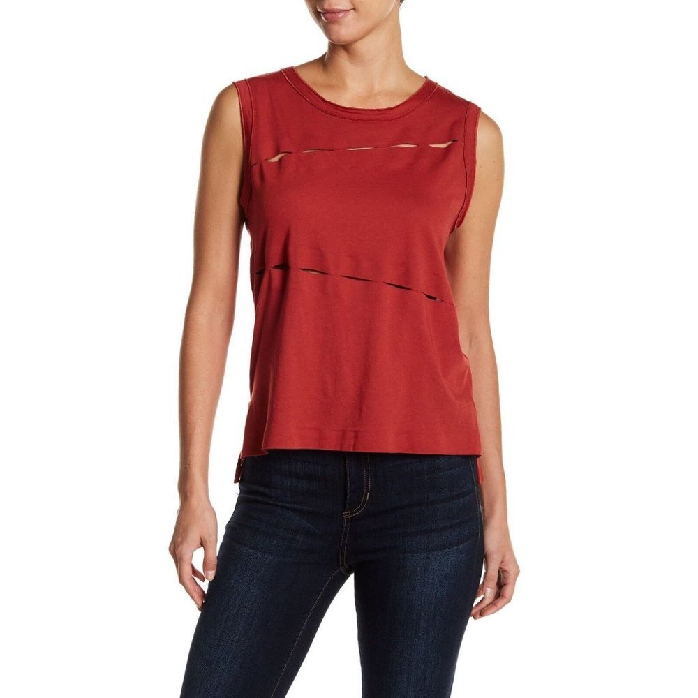 JOE'S JEANS Karla Slit Detail Tee TANK Top Henna Red COTTON ( S )